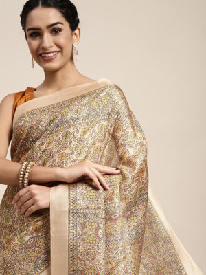 Divastri Printed Bollywood Silk Blend Saree(Yellow)