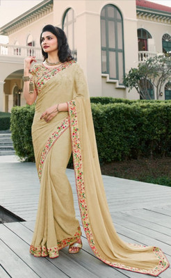 Hensi sarees shop Woven Kanjivaram Georgette, Art Silk Saree(Cream)