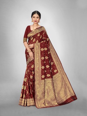 MUSKAN COLLECTIONS Digital Print Banarasi Silk Blend Saree(Maroon, Gold)