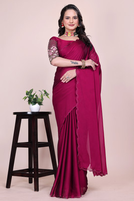 Ttex Solid/Plain Maheshwari Chiffon Saree(Maroon)