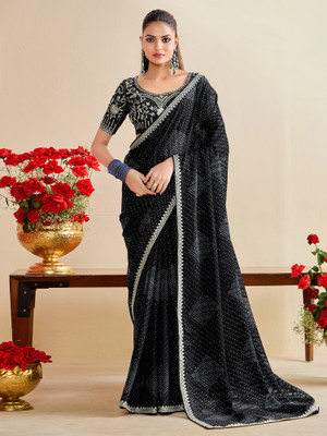 ANOUK Embroidered Bandhani Georgette Saree(Black)