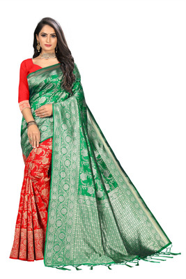 Vedant Vastram Self Design Banarasi Silk Blend Saree(Green)