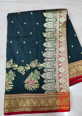 Darshansaree Embroidered Banarasi Satin Saree(Green)