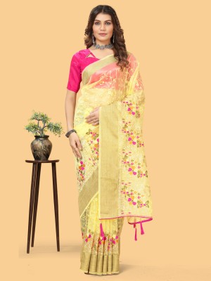 Divastri Embroidered Bollywood Organza Saree(Yellow)