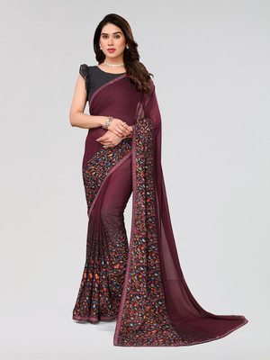 Moda Rapido Embellished, Printed, Self Design Bollywood Georgette Saree(Maroon)