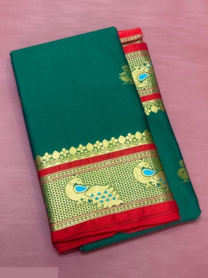 KRIYANSH Printed Paithani Jacquard, Cotton Silk Saree(Green)