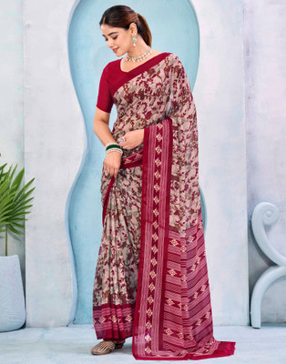 Samah Printed Daily Wear Georgette Saree(Pink)