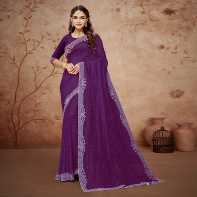 Meena Fashion Embellished Daily Wear Chanderi Saree(Purple)