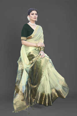 Aarunika MNT Solid/Plain Bollywood Organza Saree(Green)