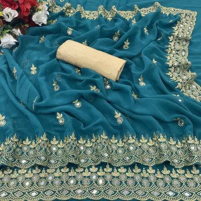 VKARAN Embellished Bollywood Georgette Saree(Blue)