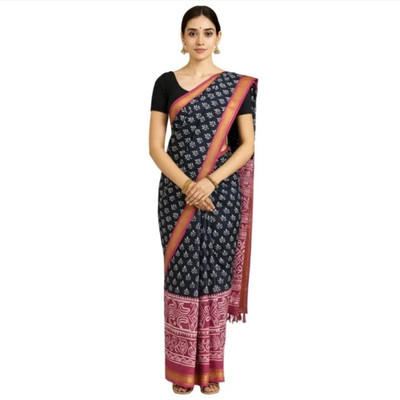 Sayak Creation Printed Chanderi Pure Cotton Saree(Blue)