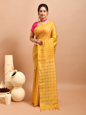 Rupeshwari Self Design Bollywood Silk Blend Saree(Yellow)