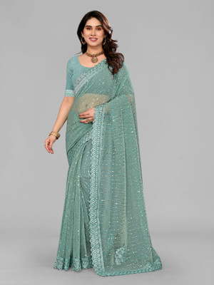 Sakifashion Self Design Bollywood Lycra Blend Saree(Light Blue)