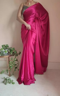 siddharth textiles Solid/Plain Bollywood Satin Saree(Pink)