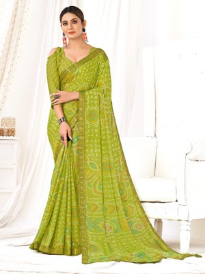 ANOUK Embellished Bandhani Chiffon Saree(Light Green)