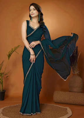 Vividvibe Self Design Banarasi Georgette Saree(Blue)