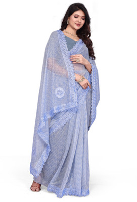 LADY SHOPI Self Design Bollywood Lycra Blend Saree(Light Blue)