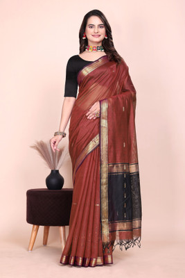 REKNIT Woven Bollywood Cotton Silk Saree(Red)