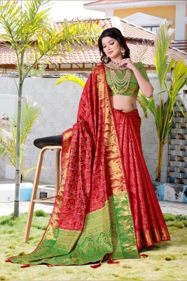 LAVYANSH CREATION Printed Patola Silk Blend Saree(Red)