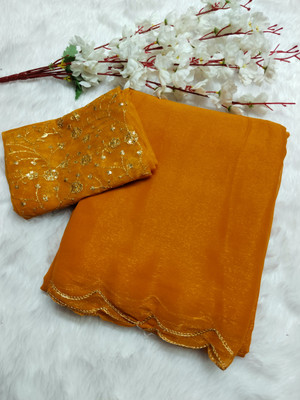 CLICKTHEMALL Solid/Plain Bollywood Chiffon Saree(Orange)