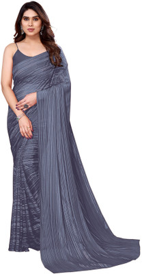 Moda Rapido Striped Daily Wear Satin Saree(Grey)