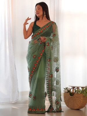 Sareemall Embellished Bollywood Net Saree(Light Green)