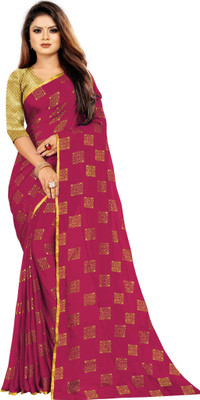 JV Fashion Printed Chanderi Chiffon Saree(Pink)