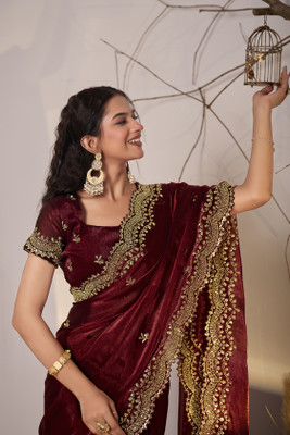 BHAGYAVATI DESIGNER Embellished Bollywood Tussar Silk Saree(Maroon)