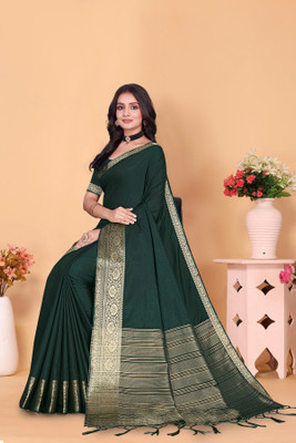 Aarunika IC Solid/Plain Bollywood Pure Silk Saree(Dark Green)