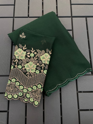 KONICA FAB Embellished Bollywood Chiffon Saree(Dark Green)