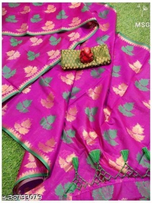 MT textiles Woven Banarasi Cotton Silk Saree(Purple)