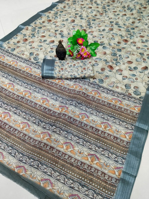HouseOfCommon Floral Print Bollywood Pure Cotton, Cotton Linen Saree(Multicolor)