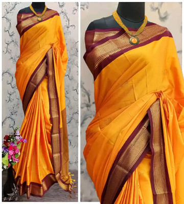 Fab Silk Embroidered Paithani Cotton Silk Saree(Gold)