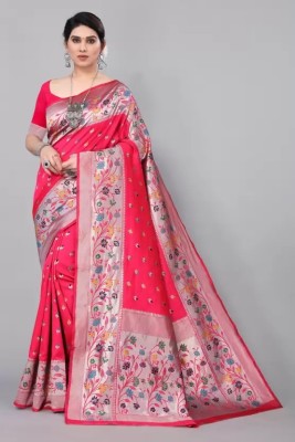 V V FASHION Woven Banarasi Pure Silk Saree(Pink)