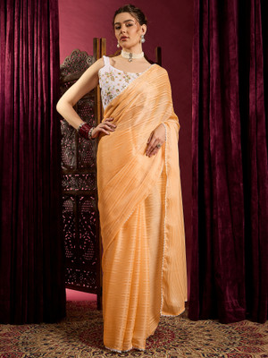Divastri Solid/Plain Bollywood Chiffon Saree(Yellow)
