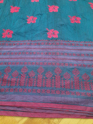 M FASHION Self Design Tant Pure Cotton Saree(Green)