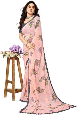 ROOP SUNDARI SAREES Floral Print, Self Design, Printed Bollywood Georgette Saree(Multicolor)