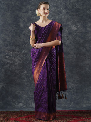 Divastri Woven Banarasi Silk Blend Saree(Purple)