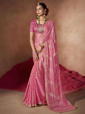 ANOUK Embellished Bollywood Chiffon Saree(Pink)