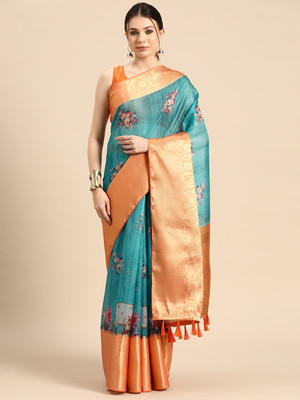 Divastri Digital Print Banarasi Silk Blend Saree(Light Blue)