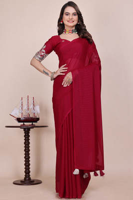 K 5 FASHION Embroidered Kalamkari Chiffon Saree(Pink)