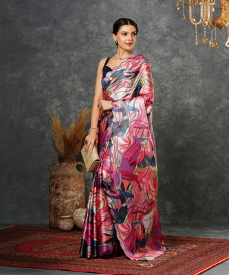 NESHVI ENTERPRISE Embroidered Bollywood Satin Saree(Multicolor)