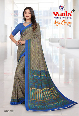 Vimla Floral Print Daily Wear Crepe Saree(Blue)