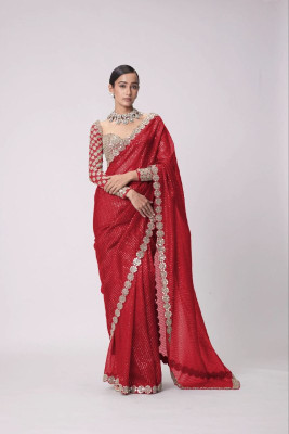 Stylee Couture Embellished Bollywood Georgette Saree(Red)