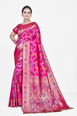 AA AAGIRI Self Design, Woven, Embellished, Applique Banarasi Jacquard, Art Silk Saree(Pink)