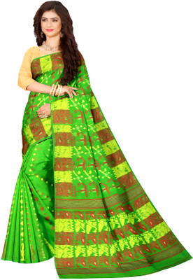 HARE KRISHNA ENTERPRISE Printed Handloom Cotton Silk Saree(Multicolor)