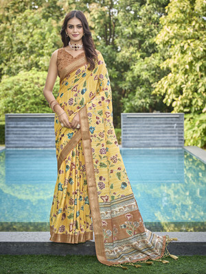 RekhaManiyar Printed Bollywood Silk Blend Saree(Multicolor)