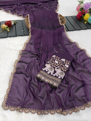 K 5 FASHION Embroidered Bollywood Georgette Saree(Purple)
