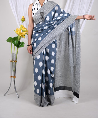 Threadier Printed Bollywood Pure Cotton Saree(Grey)