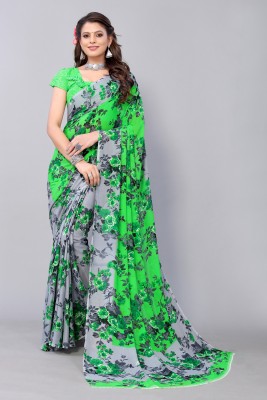 Priyashi Floral Print Daily Wear Georgette Saree(Light Green)